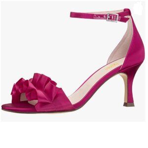 Pazzion Fuchsia Ruffles Heeled Sandals Open Toe Mid Heel with Strap Shoes